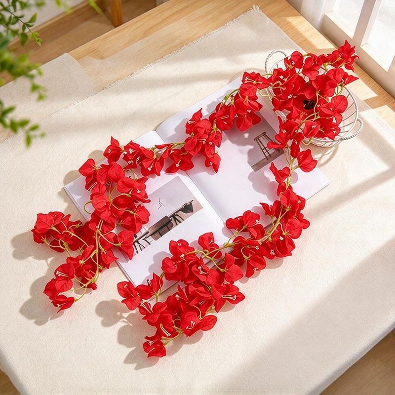 Artificial Bougainvillea Garland Vine, 6 ft Hanging Flower Garland with 135 Blooms, Wedding & Home Decor