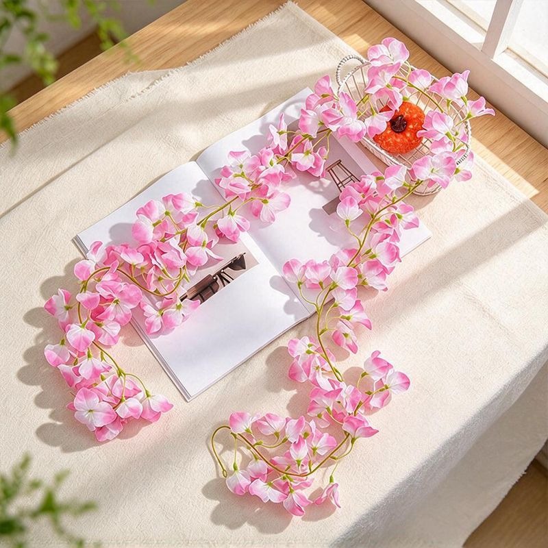 Artificial Bougainvillea Garland Vine, 6 ft Hanging Flower Garland with 135 Blooms, Wedding & Home Decor