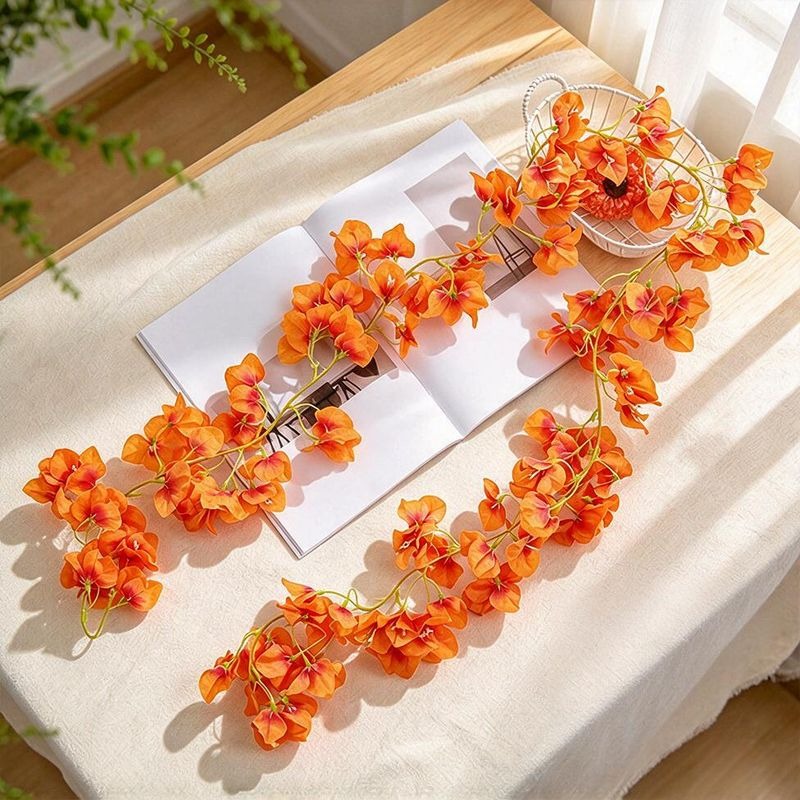 Artificial Bougainvillea Garland Vine, 6 ft Hanging Flower Garland with 135 Blooms, Wedding & Home Decor
