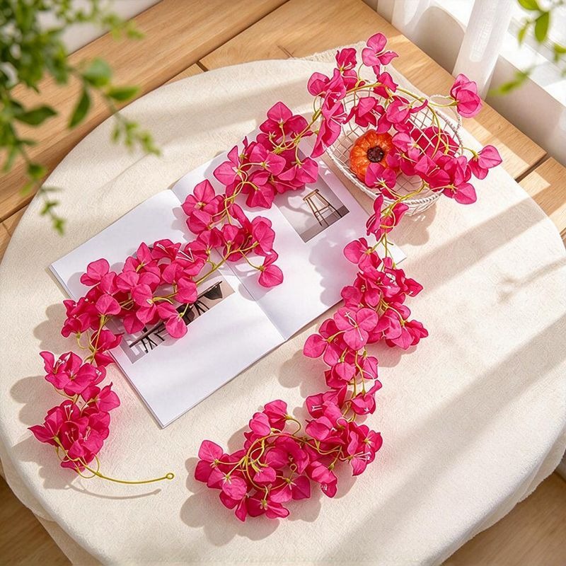 Artificial Bougainvillea Garland Vine, 6 ft Hanging Flower Garland with 135 Blooms, Wedding & Home Decor