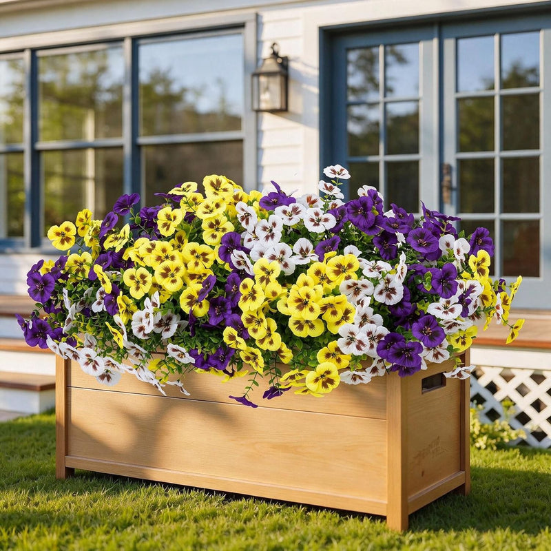 Artificial Pansy Bush Set of 4 with Eucalyptus, 14 Branches Each, Faux Silk Fabric, Home, Outdoor & Wedding Decor