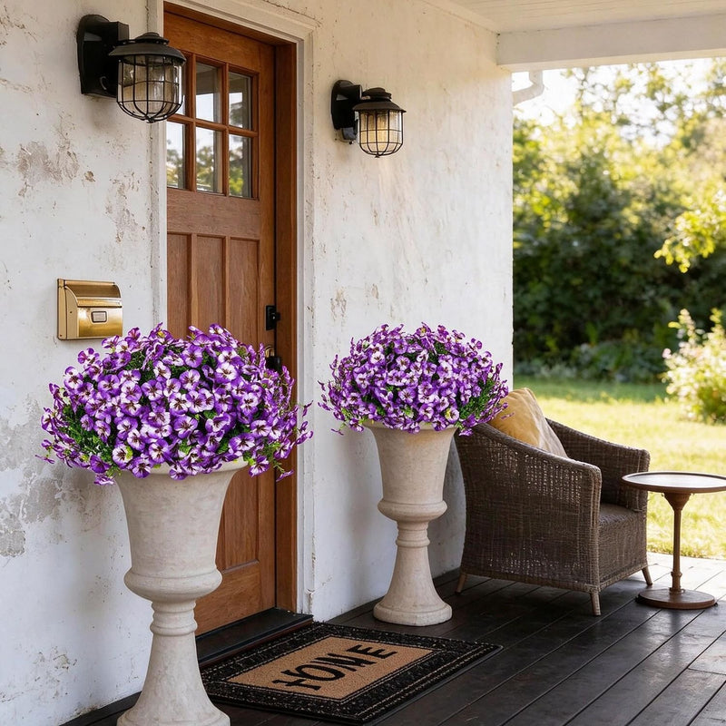 Artificial Pansy Bush Set of 4 with Eucalyptus, 14 Branches Each, Faux Silk Fabric, Home, Outdoor & Wedding Decor