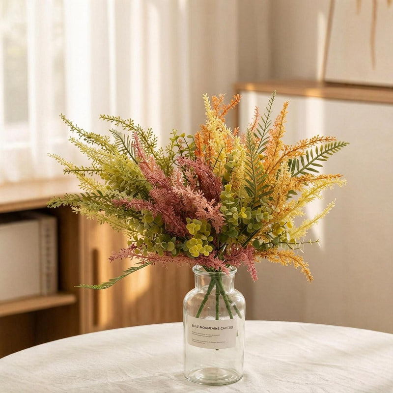 Artificial Eucalyptus & Fern Greenery Bush, Mixed Plastic and Iron Stem, Nordic Rustic Style for Home & Wedding Decor
