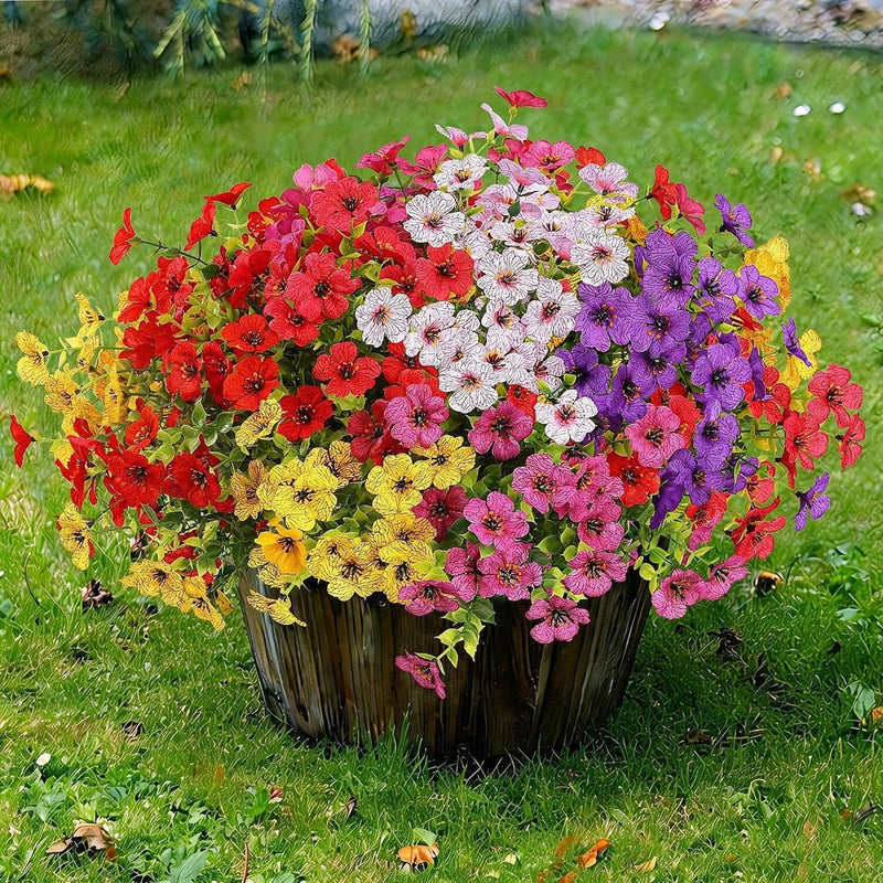Artificial Violet Bush, 7-Branch 21-Bloom Faux Flowers with Eucalyptus, Rustic Home & Wedding Decor