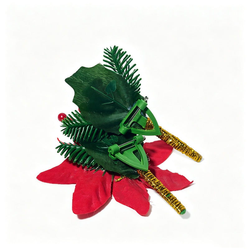 Christmas Boutonniere, Poinsettia or Holly with Pine Cone and Gold Ball, Artificial Flower Lapel Pin for Holiday Weddings & Parties