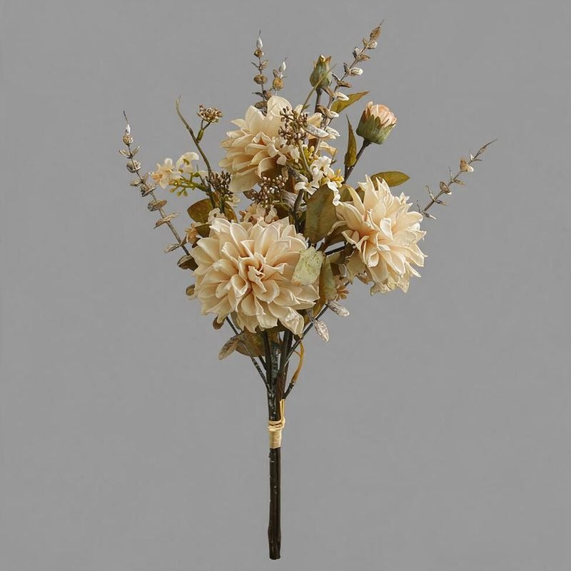Artificial Dahlia Bouquet, 3-Bloom Faux Silk Flowers, Autumn Burnt-Edge Petals, Home & Event Decor