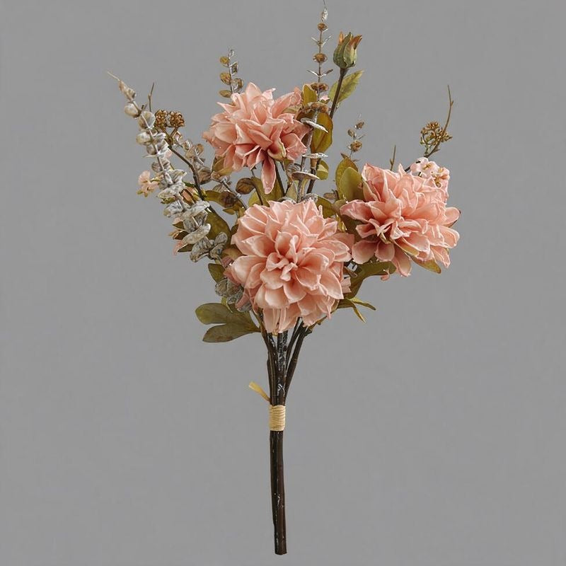Artificial Dahlia Bouquet, 3-Bloom Faux Silk Flowers, Autumn Burnt-Edge Petals, Home & Event Decor