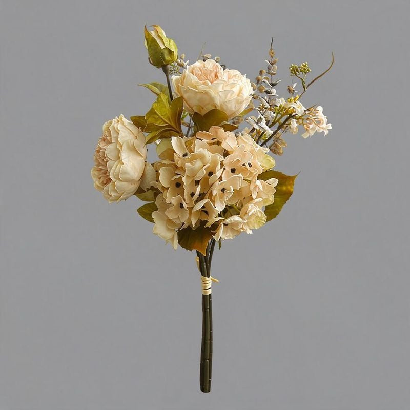 Artificial Peony & Hydrangea Bouquet, 3 Flower Heads, Faux Silk Fabric, Bendable Stems for Home, Office & Events