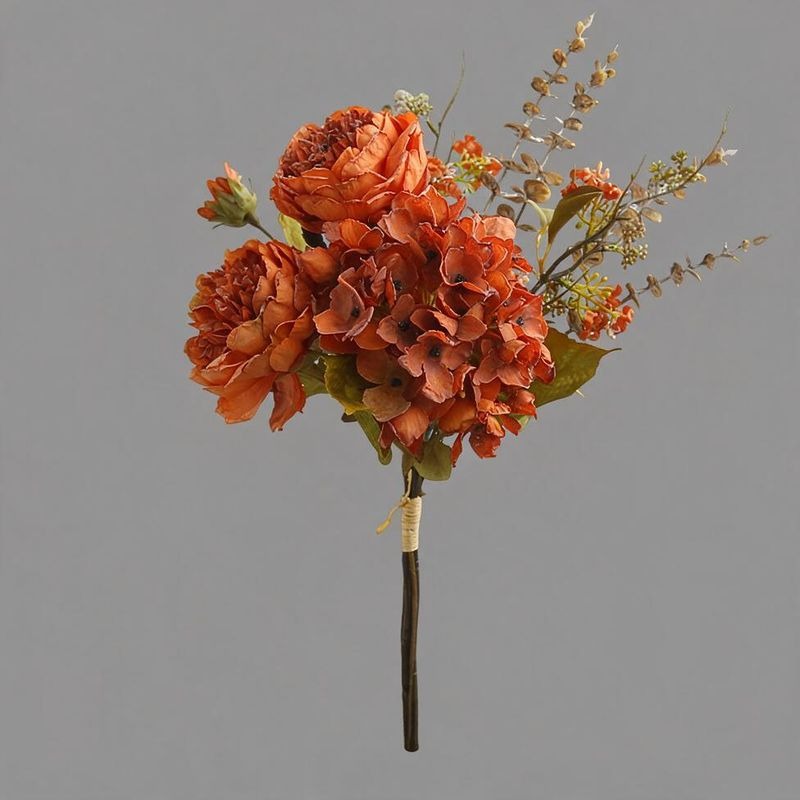Artificial Peony & Hydrangea Bouquet, 3 Flower Heads, Faux Silk Fabric, Bendable Stems for Home, Office & Events