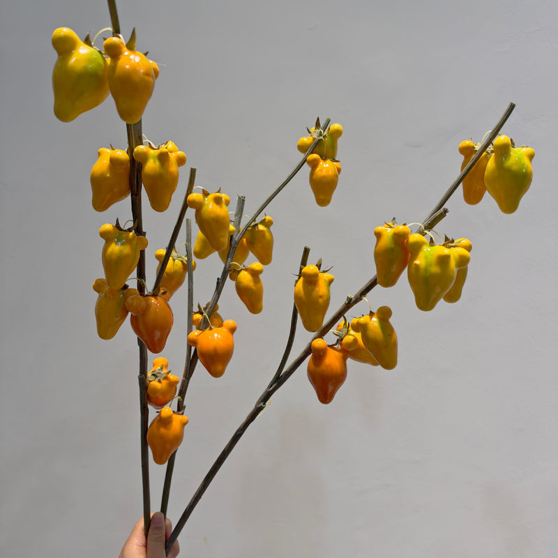 Artificial Golden Fruit Bush with 10 Fruits, Faux Citrus Branch, Tall Plastic Foam Stem for Home, Wedding & Display