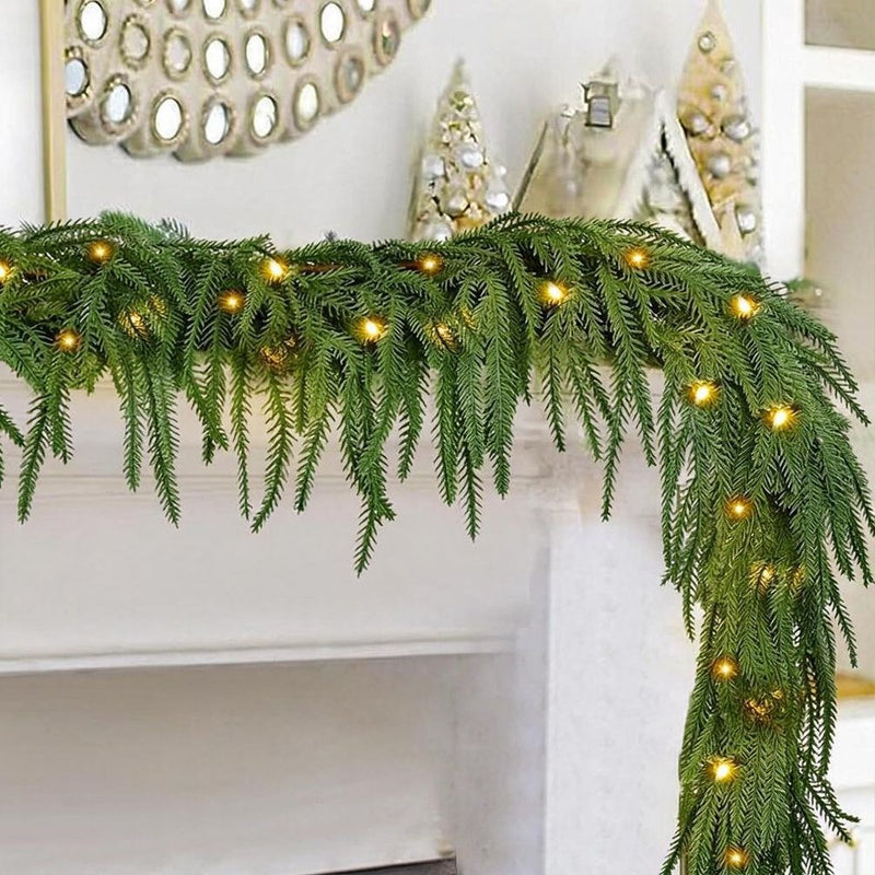 Artificial Norfolk Pine Vine with LED Lights, Set of 3 Soft-Touch Trailing Garlands, Christmas, Home & Window Display