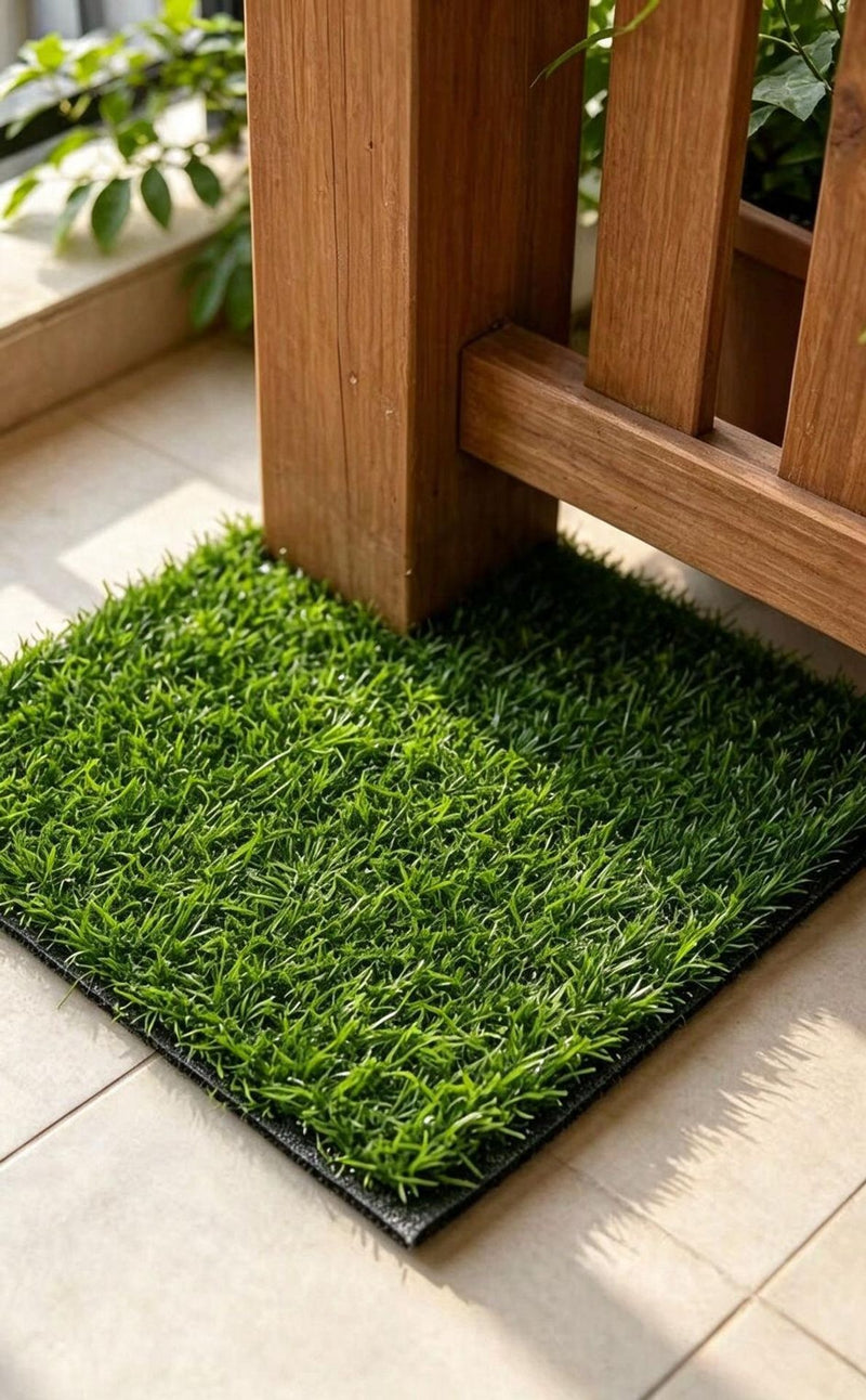 Artificial Grass Mat Square Turf Tile, Faux Gardenia Tree Accent, Nordic Style, for DIY Displays, Weddings and Window Décor