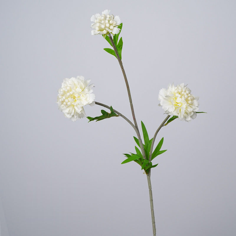 Artificial Scabiosa, Carnation & Daisy Flower Bush with 3 Blooms, Flocked, Wedding & Home Decor
