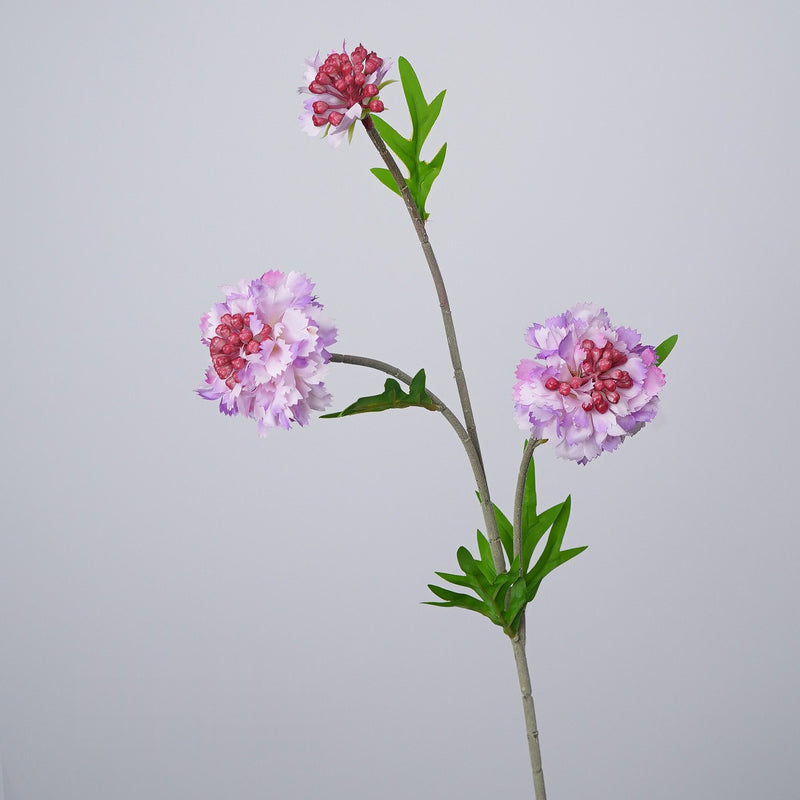 Artificial Scabiosa, Carnation & Daisy Flower Bush with 3 Blooms, Flocked, Wedding & Home Decor