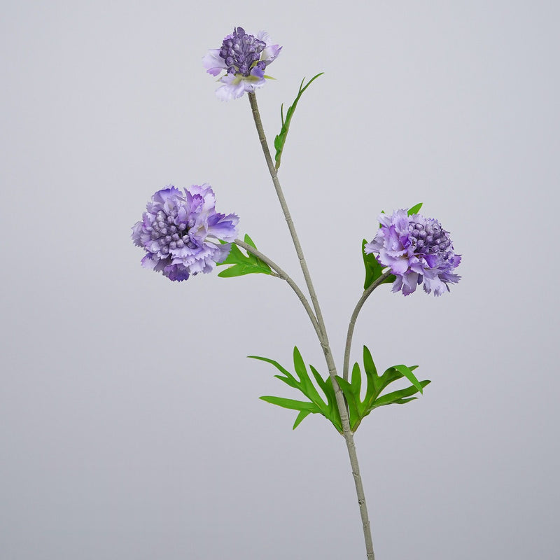 Artificial Scabiosa, Carnation & Daisy Flower Bush with 3 Blooms, Flocked, Wedding & Home Decor