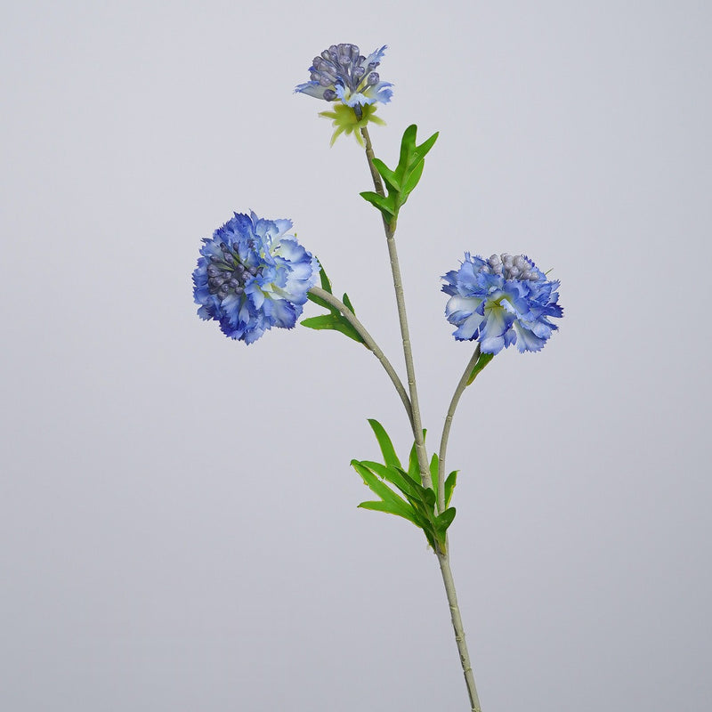 Artificial Scabiosa, Carnation & Daisy Flower Bush with 3 Blooms, Flocked, Wedding & Home Decor