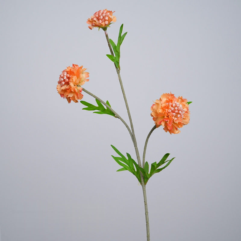 Artificial Scabiosa, Carnation & Daisy Flower Bush with 3 Blooms, Flocked, Wedding & Home Decor