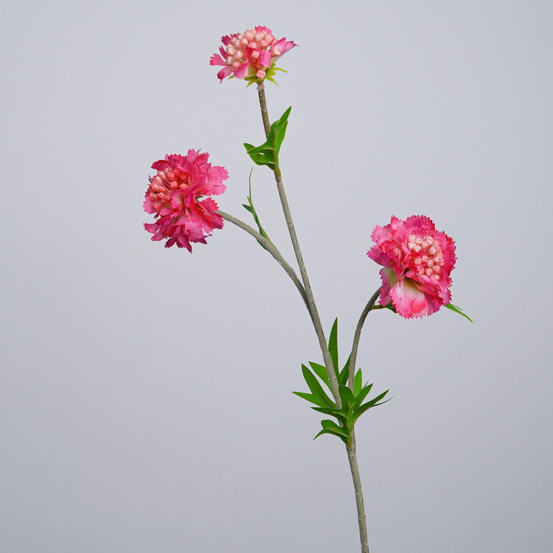 Artificial Scabiosa, Carnation & Daisy Flower Bush with 3 Blooms, Flocked, Wedding & Home Decor