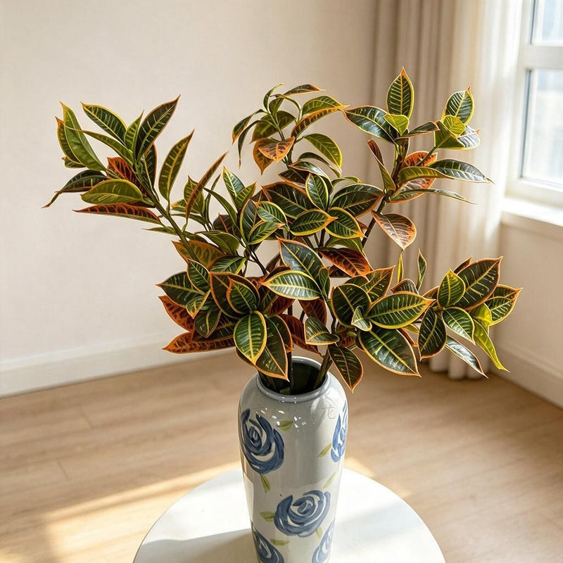 Artificial Croton Bush, Faux Greenery Plant for Home, Hotel & Window Display, Wedding and Event Decor