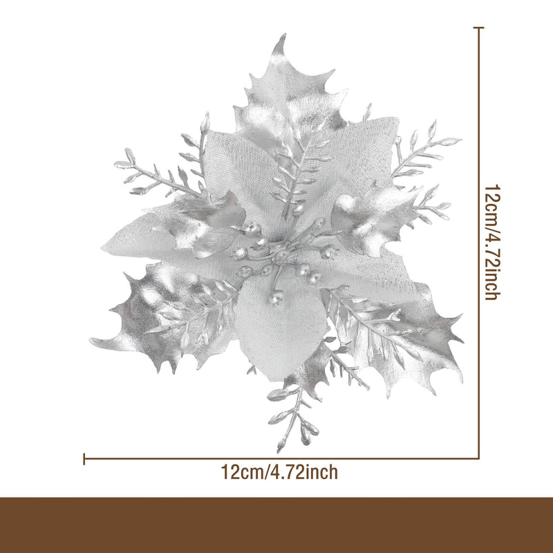 Gold Glitter Artificial Flower Head, 4.5" Diameter, DIY Christmas Tree Ornament & Holiday Decor, Faux Silk Poinsettia