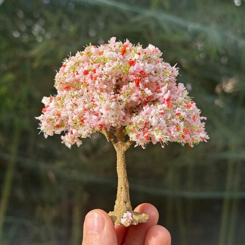 Artificial Peach Blossom Filler Bunch, Plastic Mini Cherry Blossom Tree Branch for Miniature Scenes, Window Displays, Spring Decor