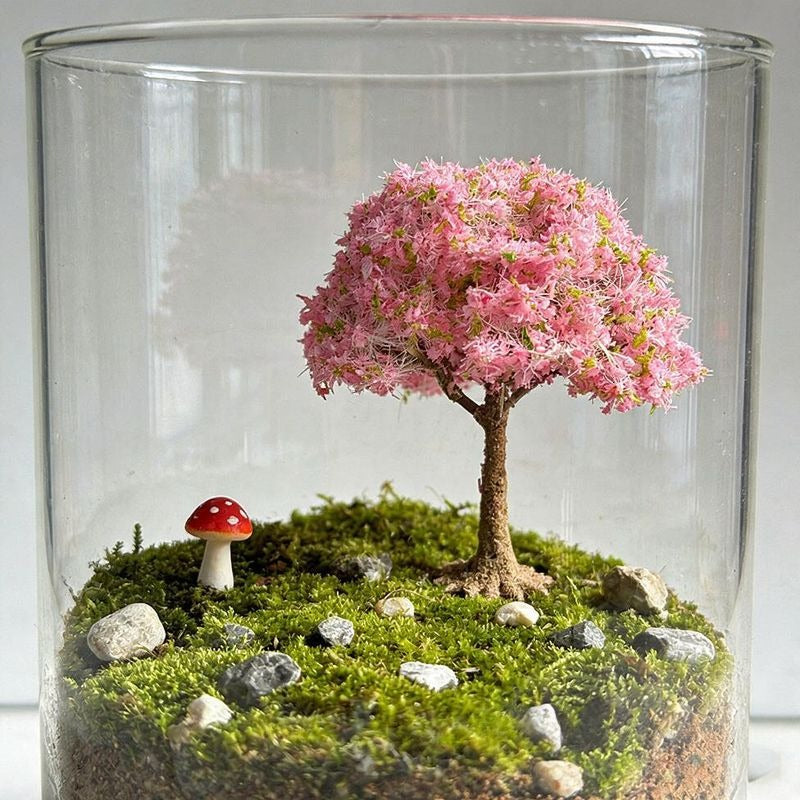 Artificial Peach Blossom Filler Bunch, Plastic Mini Cherry Blossom Tree Branch for Miniature Scenes, Window Displays, Spring Decor