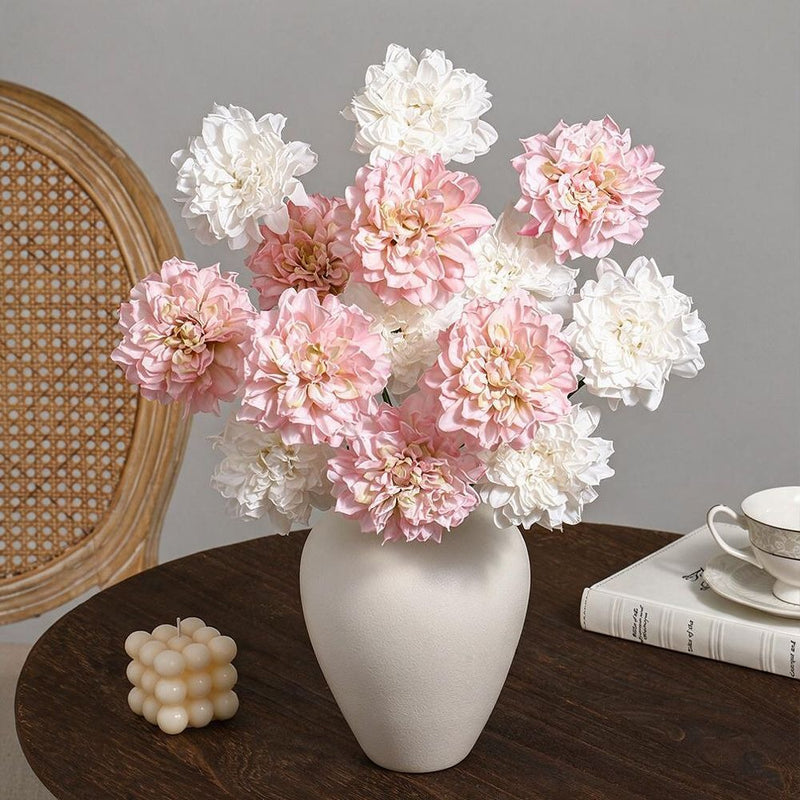 Artificial Dahlia Single Stem, 1 Bloom Faux Silk Flower with Scorched Edge Petals, for Wedding, Home & Window Display