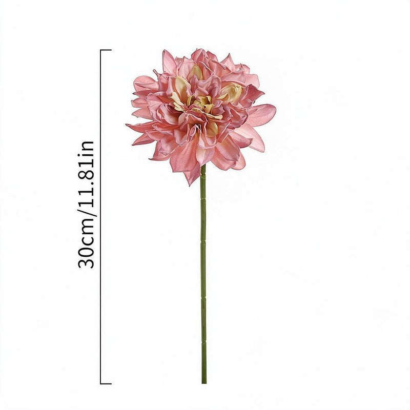 Artificial Dahlia Single Stem, 1 Bloom Faux Silk Flower with Scorched Edge Petals, for Wedding, Home & Window Display