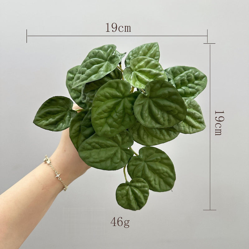 Artificial Wrinkled Peperomia Leaf Bush, Plastic Faux Greenery Stem for Home Decor, Weddings & Window Displays