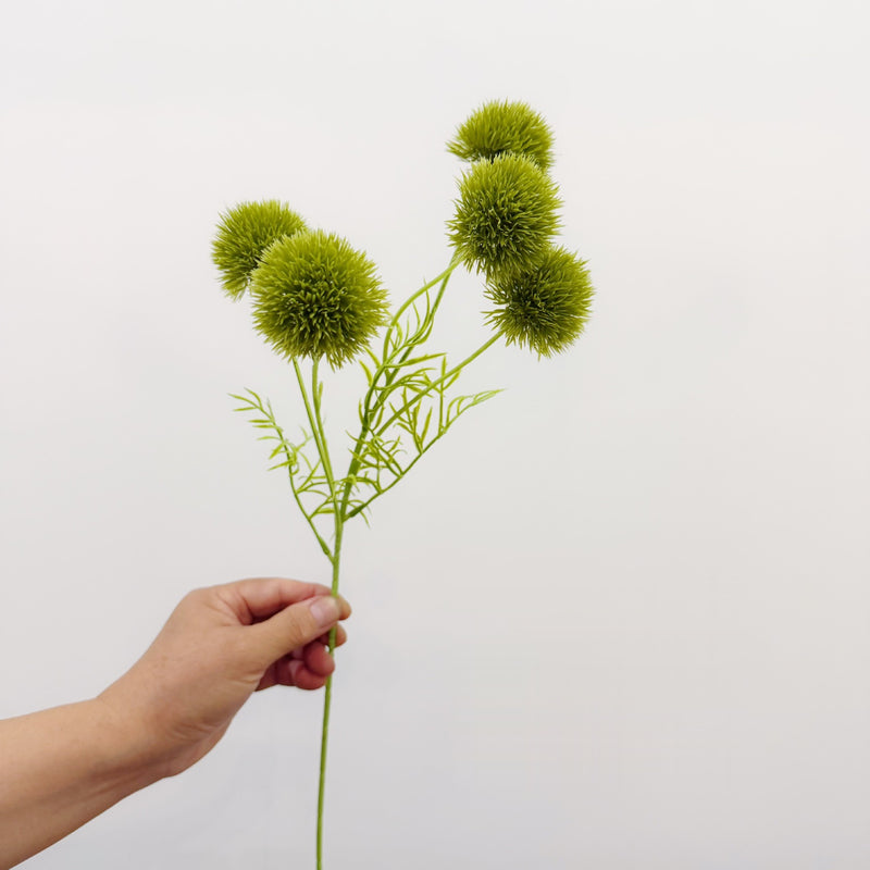 Artificial Dianthus Bush, 5-Bloom Green Puff Ball Flower, PU Faux Floral Stem for Weddings, Hotels & Home Decor