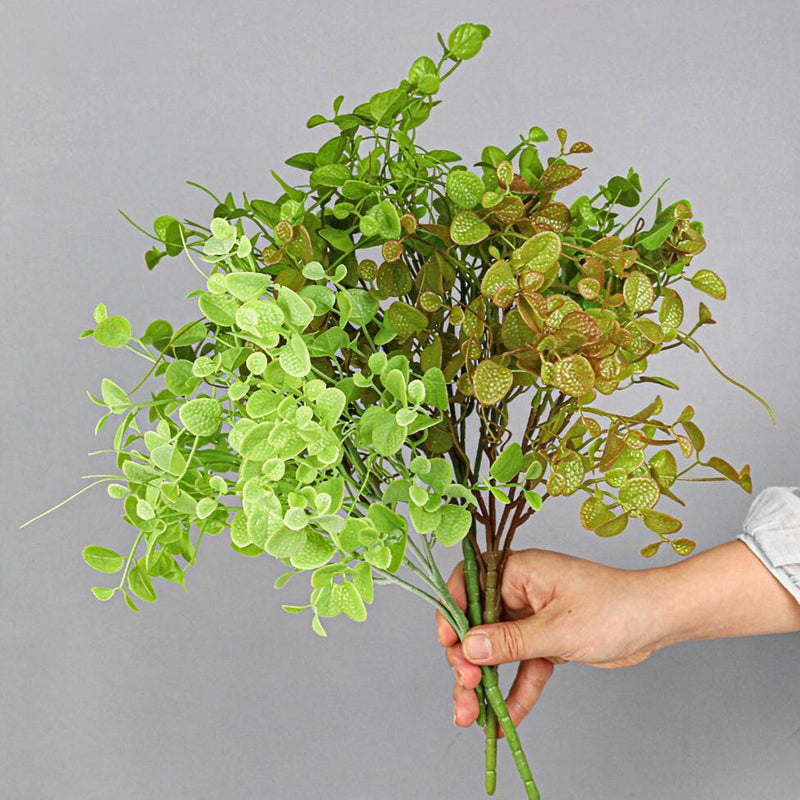 Artificial Dimple Grass & Persian Grass Bush with Eucalyptus Branches, 16" Plastic Greenery for Wall Decor & Vases