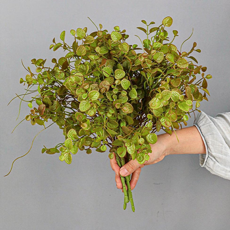 Artificial Dimple Grass & Persian Grass Bush with Eucalyptus Branches, 16" Plastic Greenery for Wall Decor & Vases