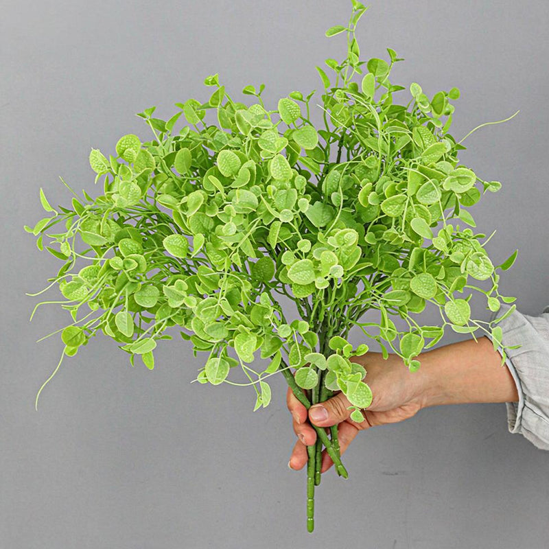 Artificial Dimple Grass & Persian Grass Bush with Eucalyptus Branches, 16" Plastic Greenery for Wall Decor & Vases