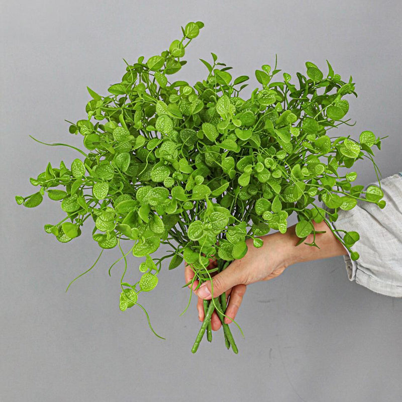 Artificial Dimple Grass & Persian Grass Bush with Eucalyptus Branches, 16" Plastic Greenery for Wall Decor & Vases