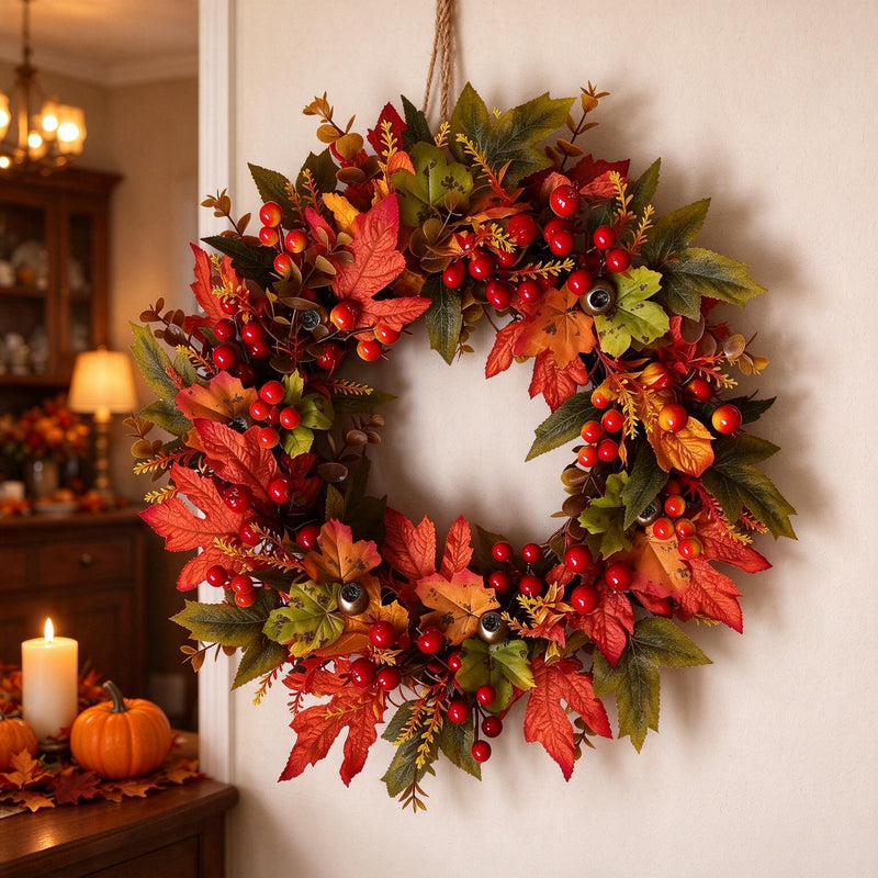 Artificial Maple Leaf Autumn Garland Vine, Fall Harvest Decor for Door, Wall & Window Display