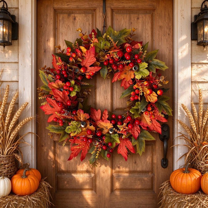 Artificial Maple Leaf Autumn Garland Vine, Fall Harvest Decor for Door, Wall & Window Display