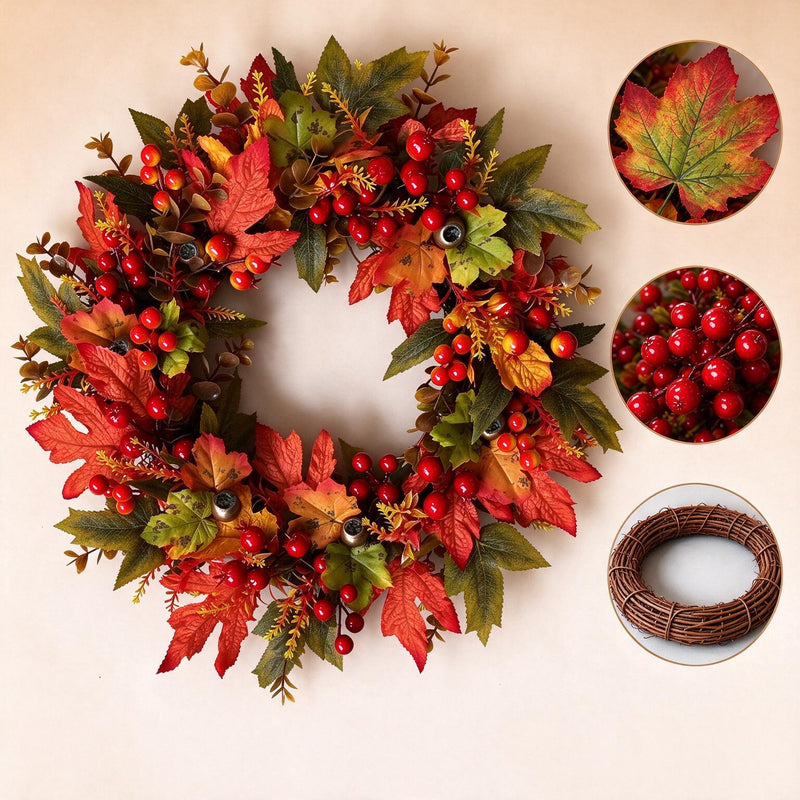 Artificial Maple Leaf Autumn Garland Vine, Fall Harvest Decor for Door, Wall & Window Display