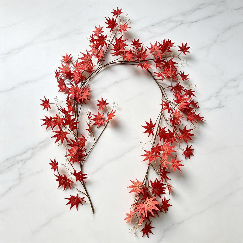 Artificial Maple Leaf Vine, Trailing Faux Maple Garland, Red & Green Maple Foliage, Plastic, Indoor Home, Hotel & Wedding Decor