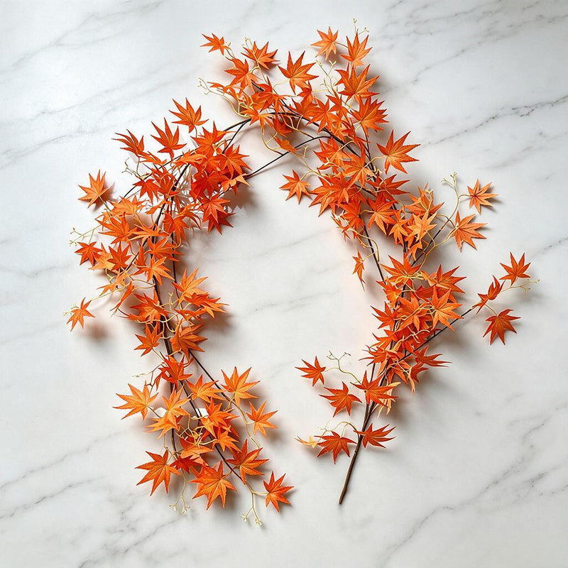 Artificial Maple Leaf Vine, Trailing Faux Maple Garland, Red & Green Maple Foliage, Plastic, Indoor Home, Hotel & Wedding Decor