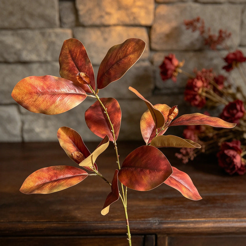 Artificial Magnolia Leaf Branch, Bush with 14 Leaves, Tall Faux Greenery for Home, Hotel, Wedding & Window Display