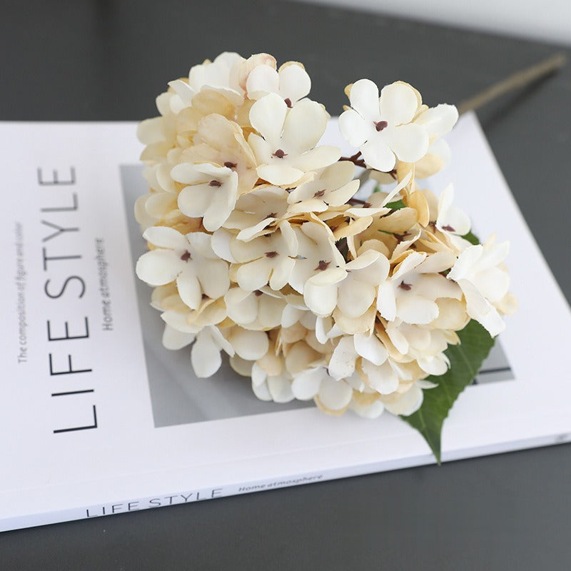 Artificial Hydrangea Single Stem, 1 Bloom, Faux Silk Fabric, Autumn Tones, for Wedding, Home & Window Display