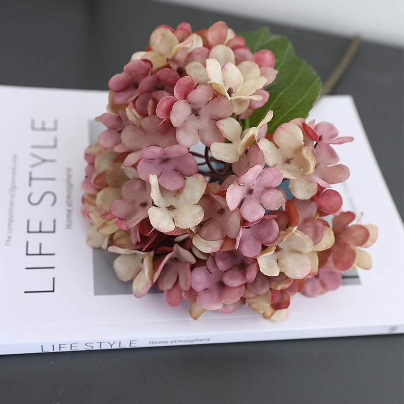Artificial Hydrangea Single Stem, 1 Bloom, Faux Silk Fabric, Autumn Tones, for Wedding, Home & Window Display