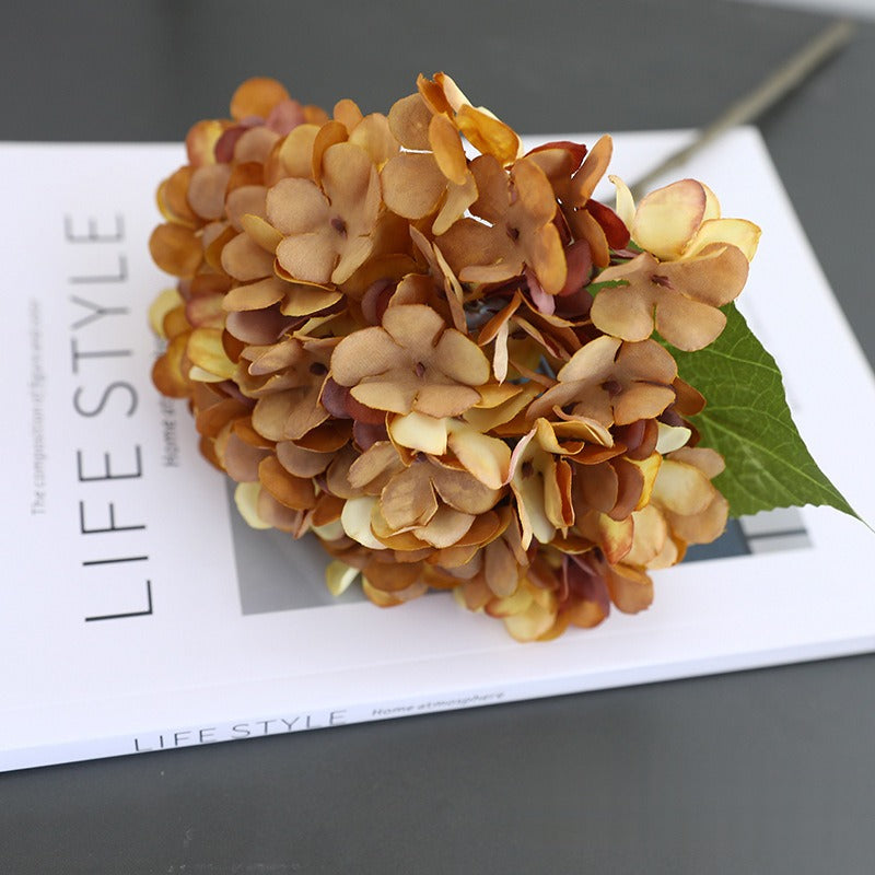 Artificial Hydrangea Single Stem, 1 Bloom, Faux Silk Fabric, Autumn Tones, for Wedding, Home & Window Display