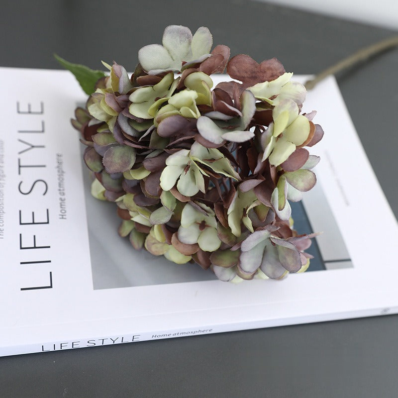 Artificial Hydrangea Single Stem, 1 Bloom, Faux Silk Fabric, Autumn Tones, for Wedding, Home & Window Display