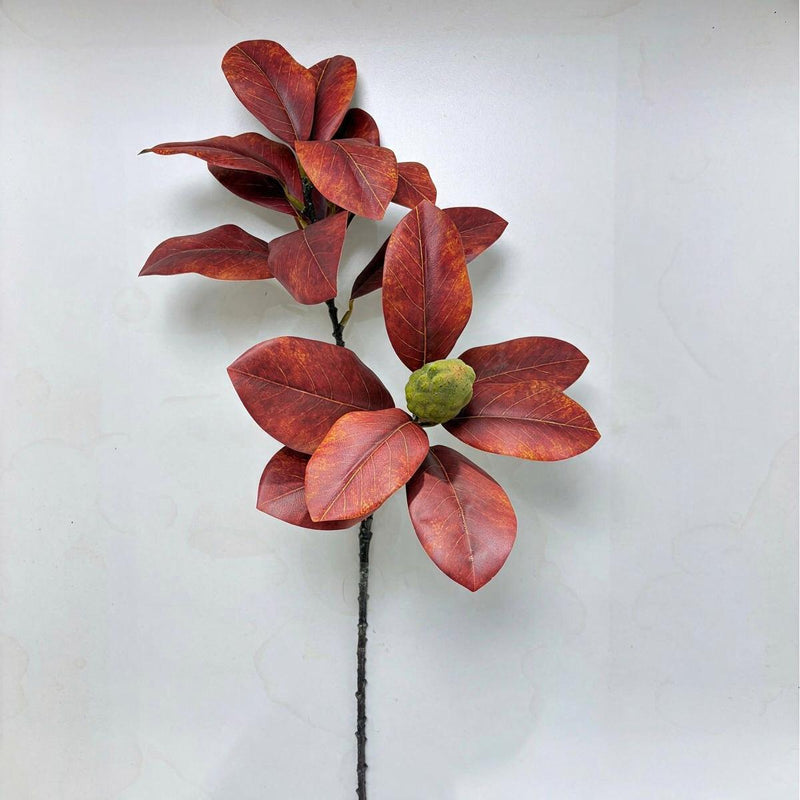 Artificial Magnolia Leaf Bush with Berries, 2-Fork Faux Greenery Branch, Nordic Style, for Wedding & Home Decor