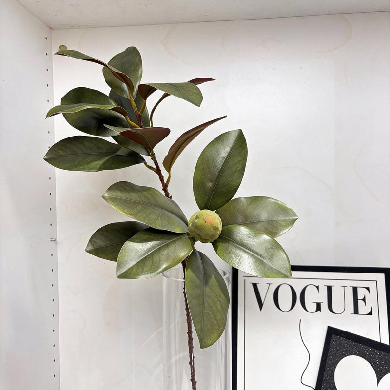 Artificial Magnolia Leaf Bush with Berries, 2-Fork Faux Greenery Branch, Nordic Style, for Wedding & Home Decor