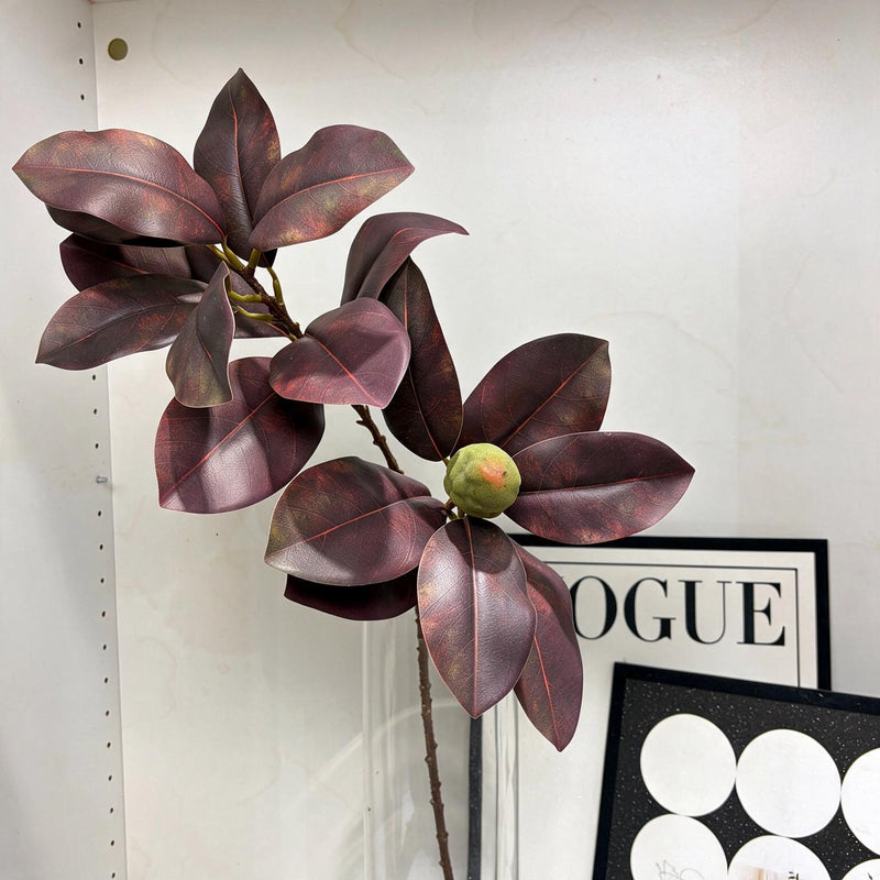 Artificial Magnolia Leaf Bush with Berries, 2-Fork Faux Greenery Branch, Nordic Style, for Wedding & Home Decor