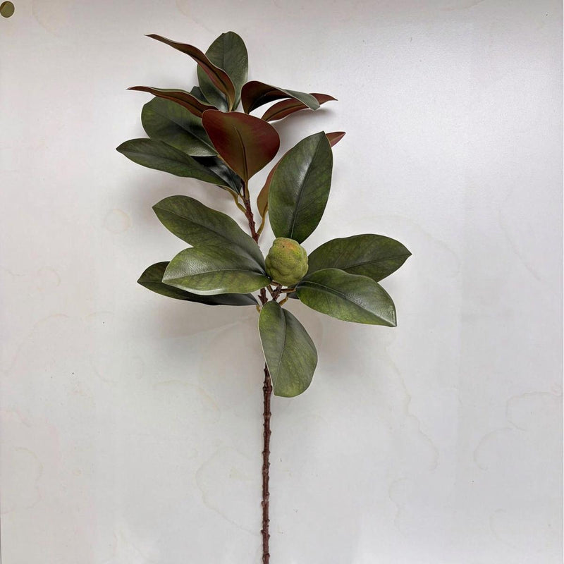 Artificial Magnolia Leaf Bush with Berries, 2-Fork Faux Greenery Branch, Nordic Style, for Wedding & Home Decor