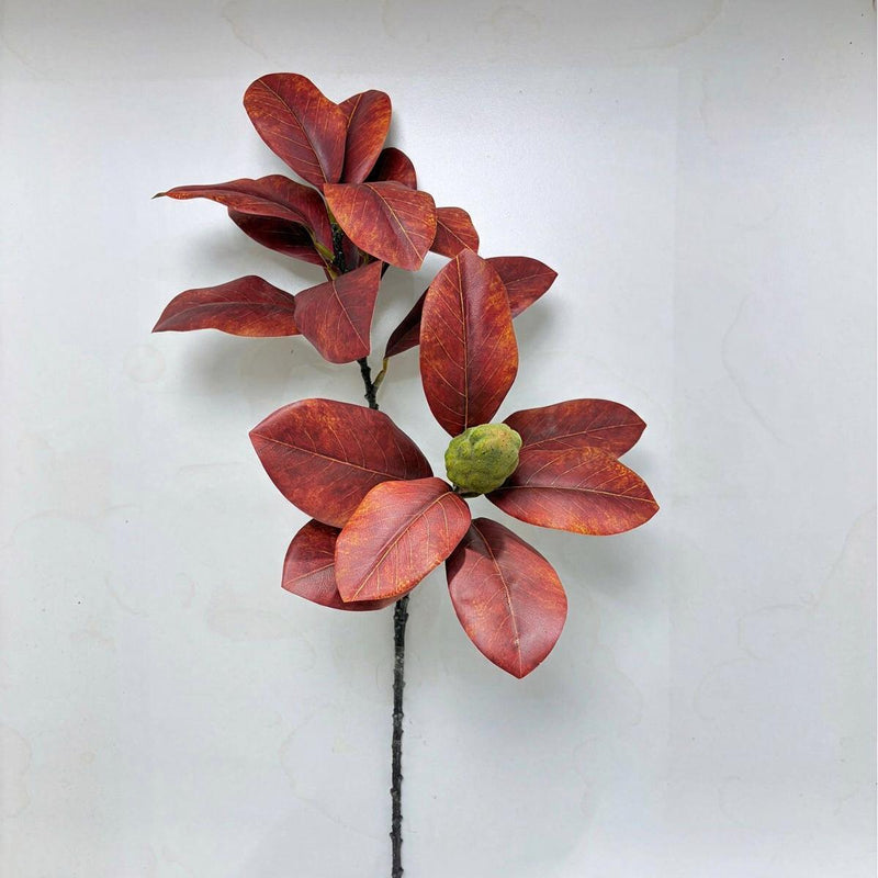 Artificial Magnolia Leaf Bush with Berries, 2-Fork Faux Greenery Branch, Nordic Style, for Wedding & Home Decor