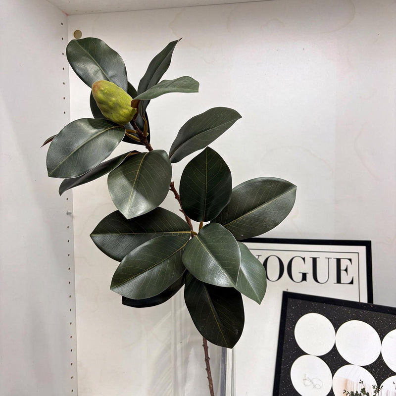 Artificial Magnolia Leaf Bush with Berries, 2-Fork Faux Greenery Branch, Nordic Style, for Wedding & Home Decor